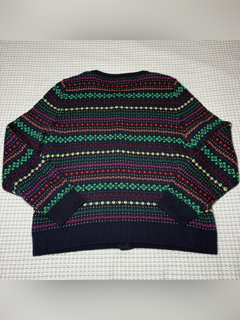 Talbots XL Nordic Fair Isle Button Cardigan Sweater Blue Wool Blend Cottagecore - Picture 7 of 7